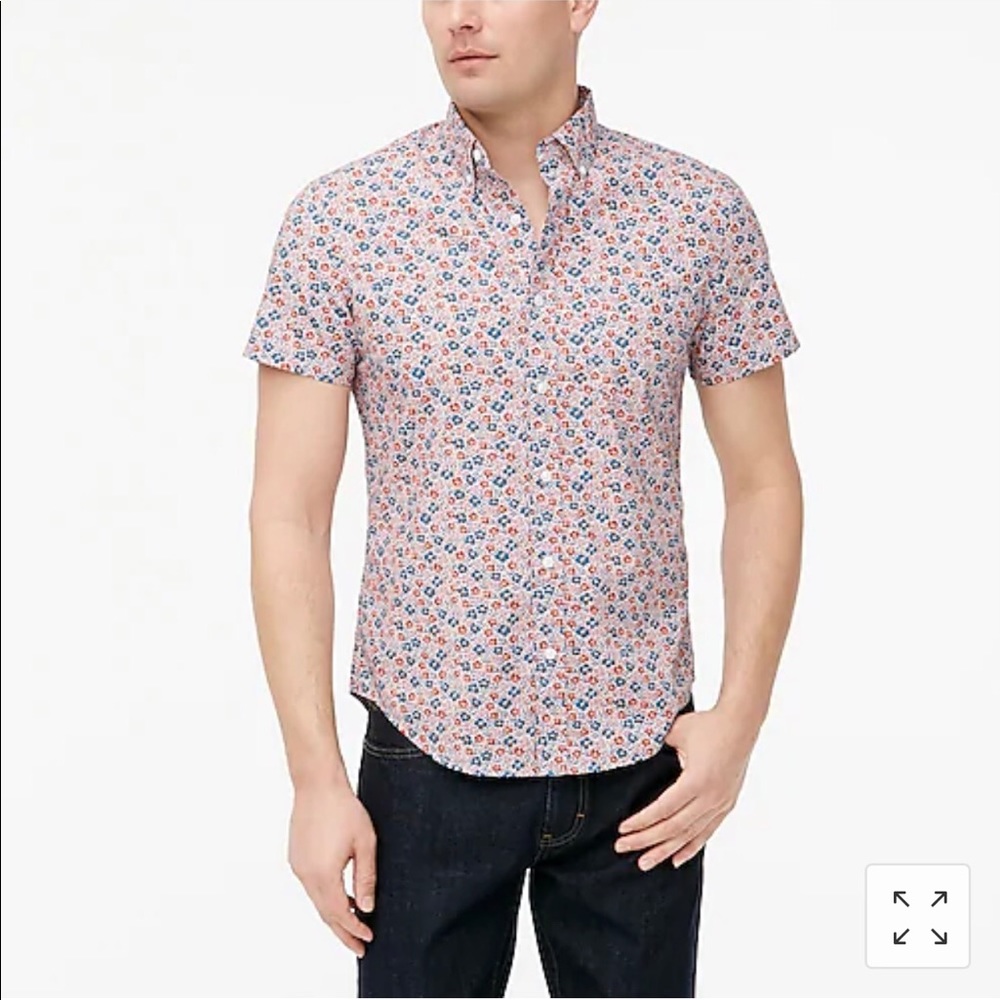 Short-sleeve printed slim flex washed casual shirt